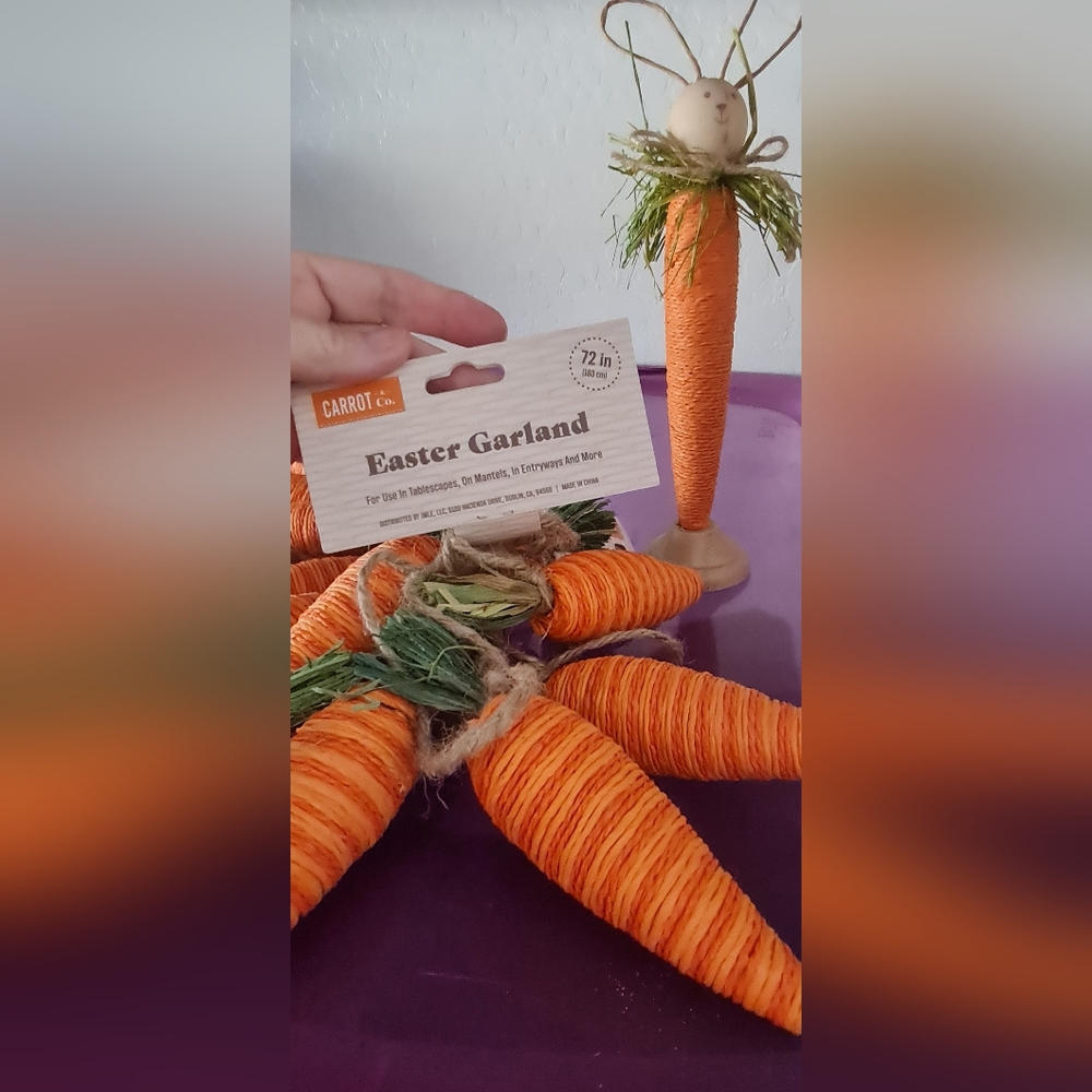 Carrot Co. Set/2 Easter Garland Spring New 72" on Burlap String & Carrot Bunny!